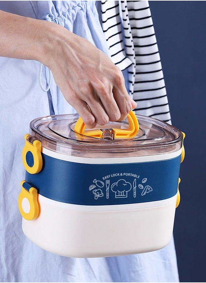 HOMESTAR - Double Layer 304 Stainless Steel Bento Box with 3 Compartments Lunch Box with handle 1200ml Food Container For Student Worker Navy/White - Image 1