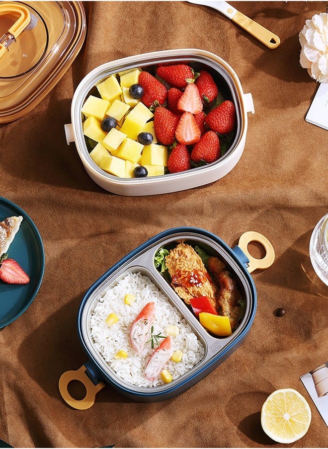 HOMESTAR - Double Layer 304 Stainless Steel Bento Box with 3 Compartments Lunch Box with handle 1200ml Food Container For Student Worker Navy/White - Image 1