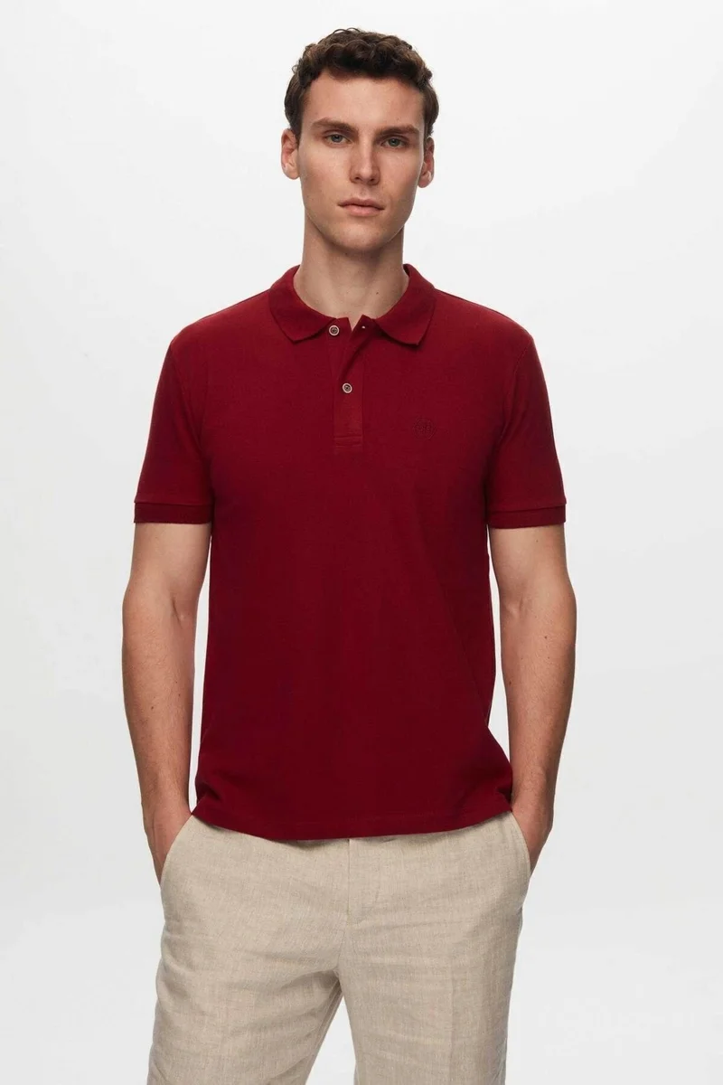 D'S DAMAT Ds Damat Regular Fit Claret Red/Mink/White Pique Textured 100% Cotton Polo Neck T-Shirt 6HC14ORTBN510