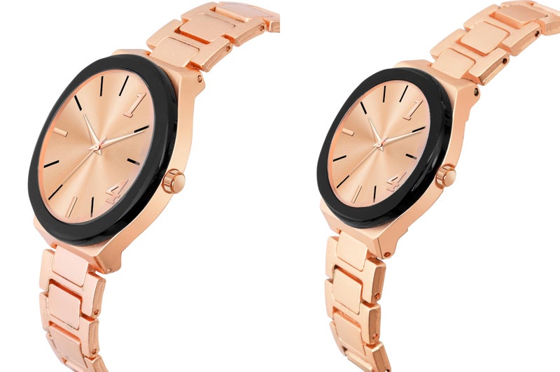 Acnos Stainless Steel Branded Uniq Rosegold Colours Dial Ring Case Gift Watch Analog Combo Couple Watches Men Women Watch Pack Of 2 Valentine's Day Special, Rose Gold Band - Image 2