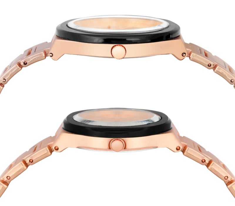 Acnos Stainless Steel Branded Uniq Rosegold Colours Dial Ring Case Gift Watch Analog Combo Couple Watches Men Women Watch Pack Of 2 Valentine's Day Special, Rose Gold Band - Image 3