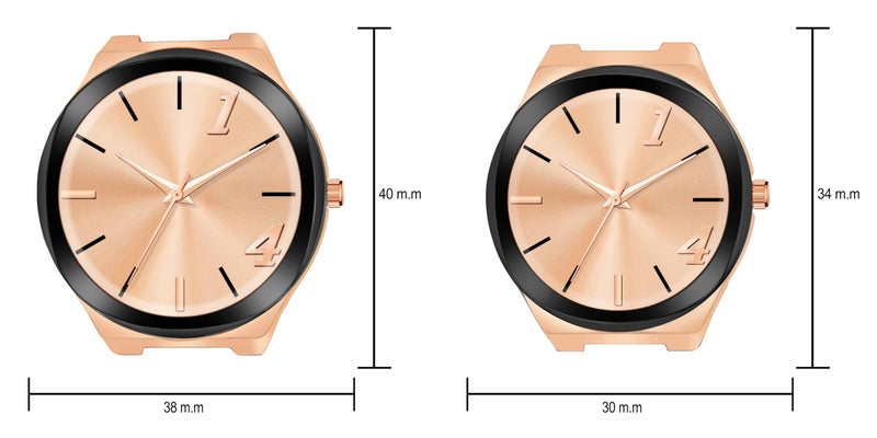 Acnos Stainless Steel Branded Uniq Rosegold Colours Dial Ring Case Gift Watch Analog Combo Couple Watches Men Women Watch Pack Of 2 Valentine's Day Special, Rose Gold Band - Image 4
