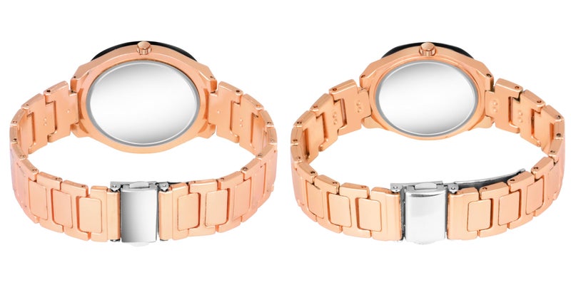 Acnos Stainless Steel Branded Uniq Rosegold Colours Dial Ring Case Gift Watch Analog Combo Couple Watches Men Women Watch Pack Of 2 Valentine's Day Special, Rose Gold Band - Image 5