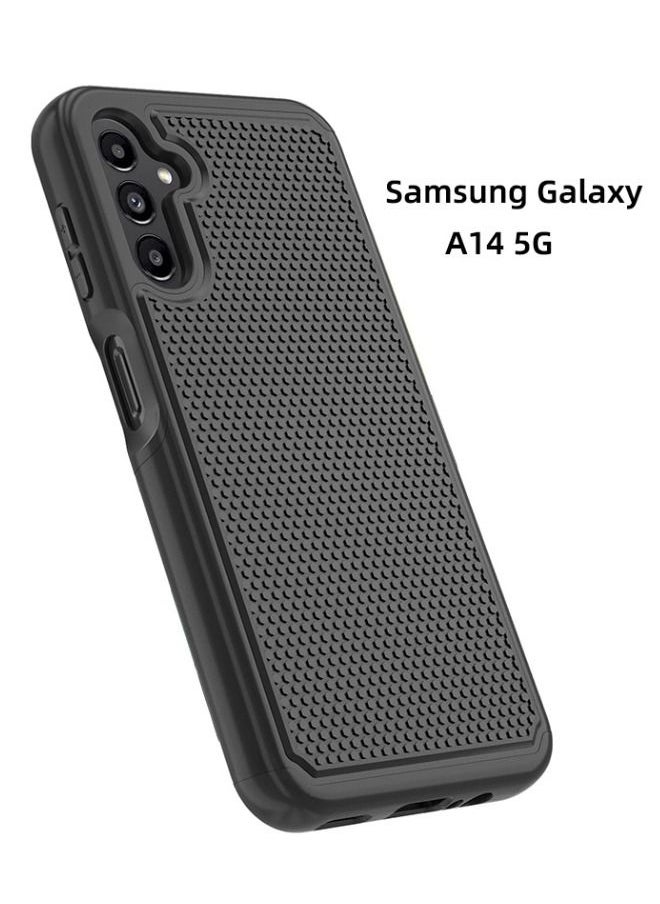 RUGGED SHIELD Samsung Galaxy A14 Case, Dual Layer Silicone Full Shockproof Protective Case, Rugged Heavy Duty Durable Cell Phone Cover, Soft Slim Non Slip Textured Back for Samsung Galaxy A14, Black  - Image 2