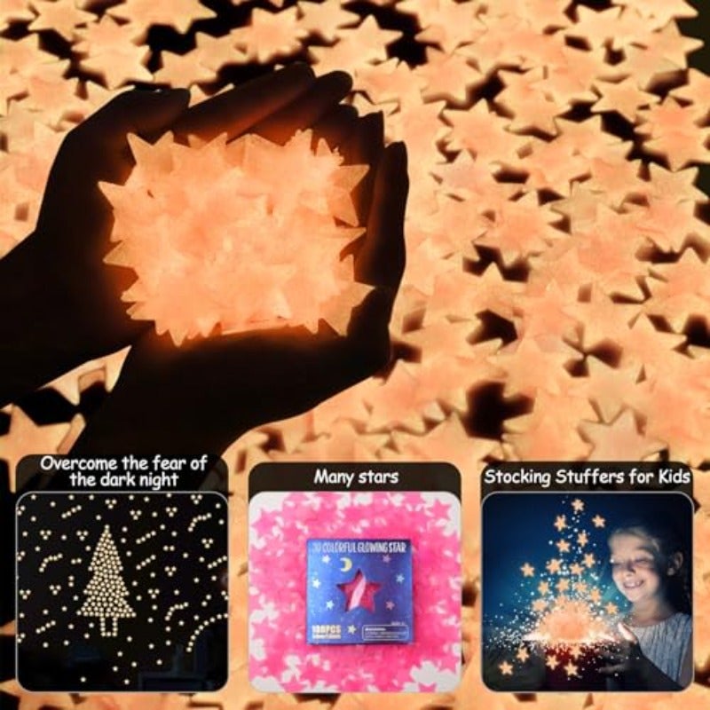AM AMAONM 100pcs Glow in The Dark Luminous Stars Fluorescent Noctilucent Plastic Wall Stickers Murals Decals for Home Art Decor Nursery Ceiling Wall Decorate s Bedroom Room Pink - Image 4