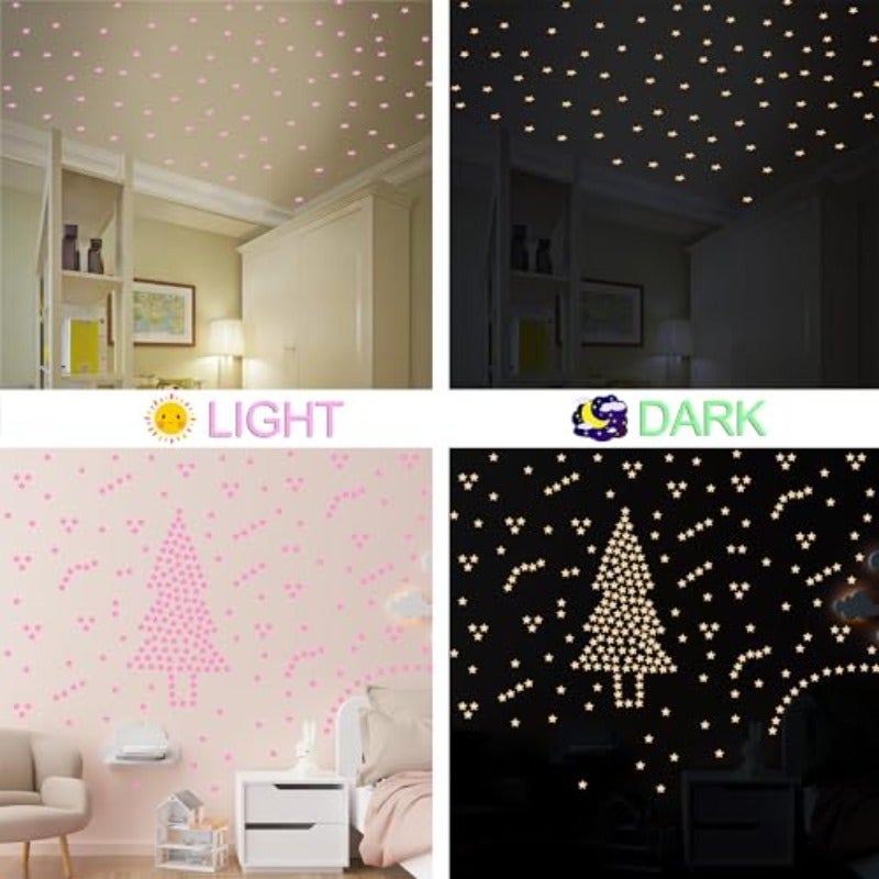AM AMAONM 100pcs Glow in The Dark Luminous Stars Fluorescent Noctilucent Plastic Wall Stickers Murals Decals for Home Art Decor Nursery Ceiling Wall Decorate s Bedroom Room Pink - Image 5