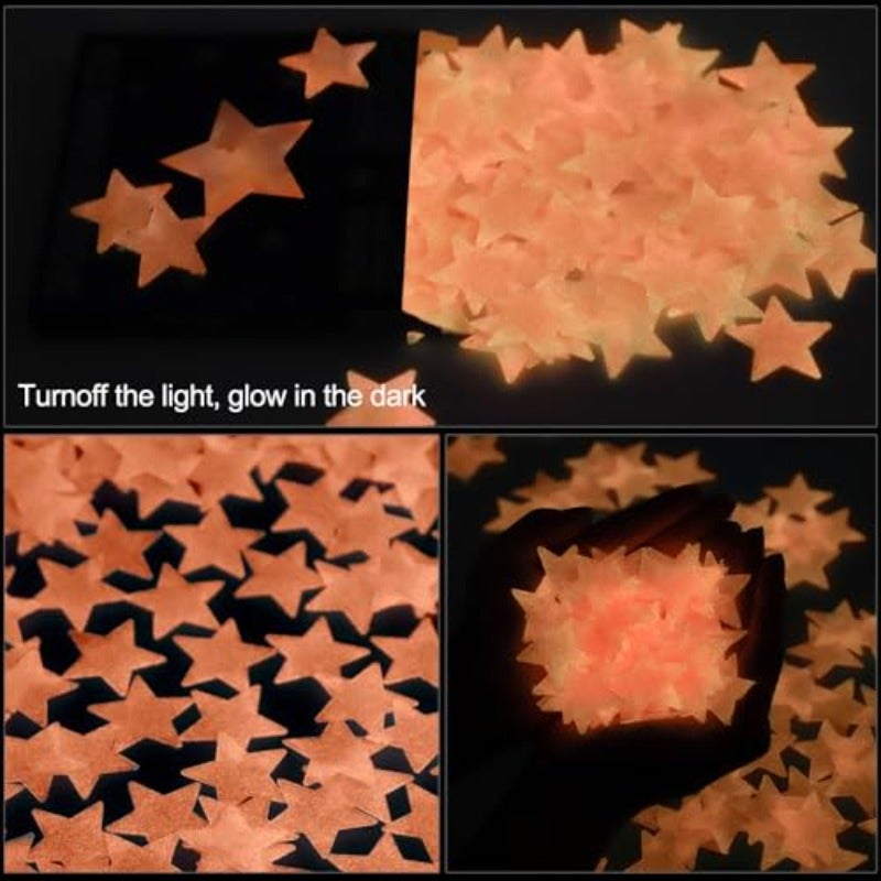 AM AMAONM 100pcs Glow in The Dark Luminous Stars Fluorescent Noctilucent Plastic Wall Stickers Murals Decals for Home Art Decor Nursery Ceiling Wall Decorate s Bedroom Room Pink - Image 2