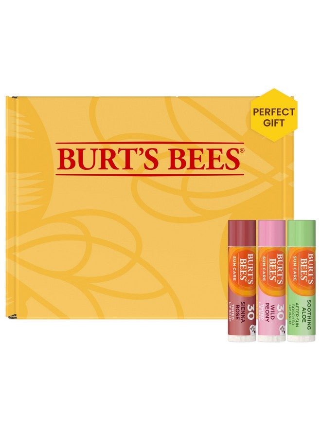 بيرتس بيز مرطب شفاه ملون من Burt's Bees بعامل حماية من أشعة الشمس SPF30، 2 لون شفاه كريمي كهدية عيد الميلاد مع واقي من الشمس بلون الخوخ والفاوانيا ووردة سينا العميقة + مهدئ الصبار بعد التعرض للشمس، مقشر بعد الاستخدام (عبوة من 3 قطع) - Image 1