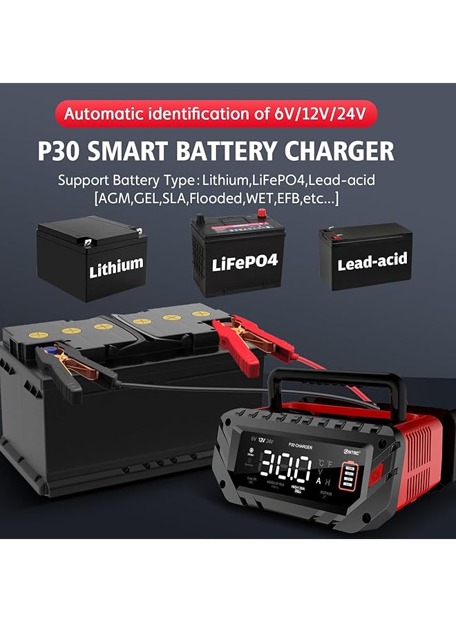 NALACAL Car Battery Charger, 6V/12V/24V Smart Automatic Automotive Charger, Portable Car Battery Charger, Battery Maintainer, Trickle Charger, For Car, Motorcycle, Boat, Lead-Acid, Lithium, Lifepo4 Battery - Image 2