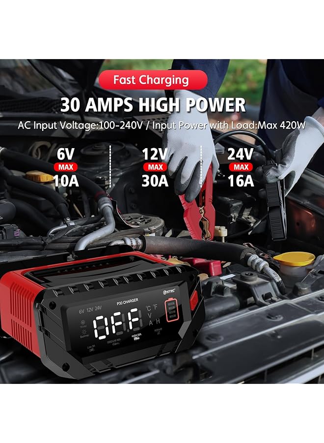 NALACAL Car Battery Charger, 6V/12V/24V Smart Automatic Automotive Charger, Portable Car Battery Charger, Battery Maintainer, Trickle Charger, For Car, Motorcycle, Boat, Lead-Acid, Lithium, Lifepo4 Battery - Image 4