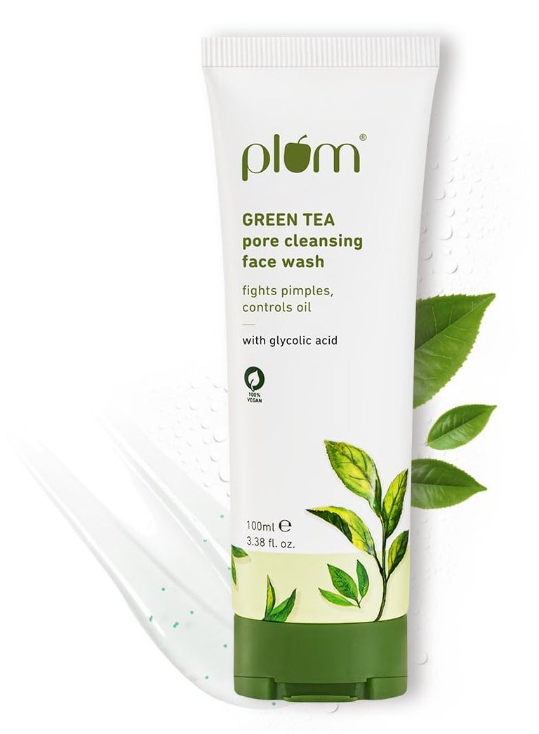 بلوم غسول الوجه لتنظيف المسام بالشاي الأخضر للبشرة الدهنية والمعرضة لحب الشباب | بحمض الجليكوليك | يتحكم في الزيت الزائد | يزيل خلايا الجلد الميتة | لطيف وغير جاف | النساء والرجال | نباتي 100% | 100 مل - Image 1