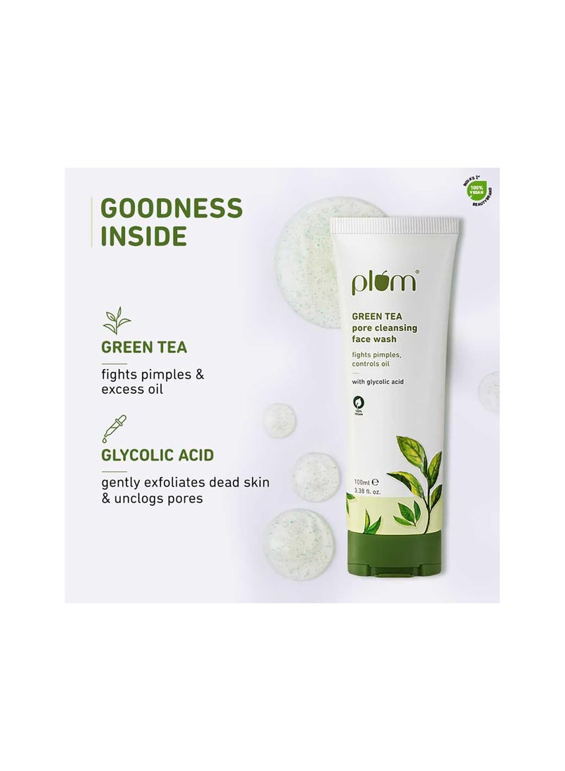 بلوم غسول الوجه لتنظيف المسام بالشاي الأخضر للبشرة الدهنية والمعرضة لحب الشباب | بحمض الجليكوليك | يتحكم في الزيت الزائد | يزيل خلايا الجلد الميتة | لطيف وغير جاف | النساء والرجال | نباتي 100% | 100 مل - Image 2