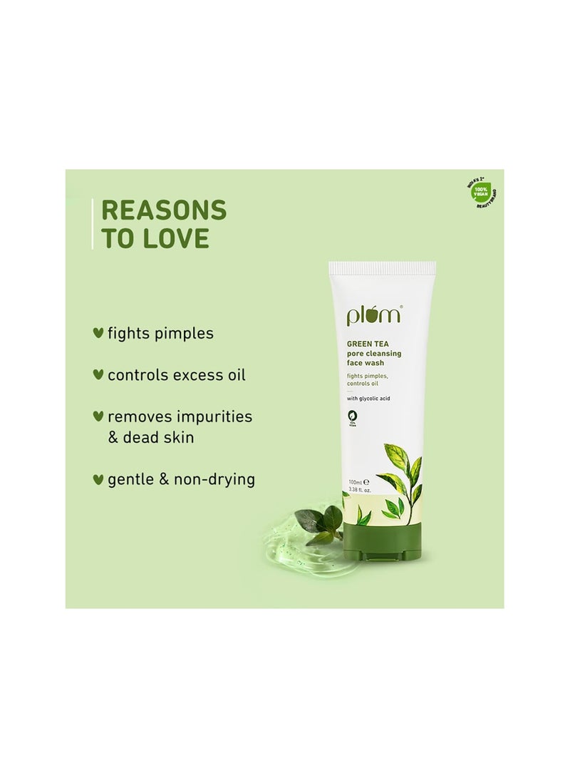 بلوم غسول الوجه لتنظيف المسام بالشاي الأخضر للبشرة الدهنية والمعرضة لحب الشباب | بحمض الجليكوليك | يتحكم في الزيت الزائد | يزيل خلايا الجلد الميتة | لطيف وغير جاف | النساء والرجال | نباتي 100% | 100 مل - Image 3