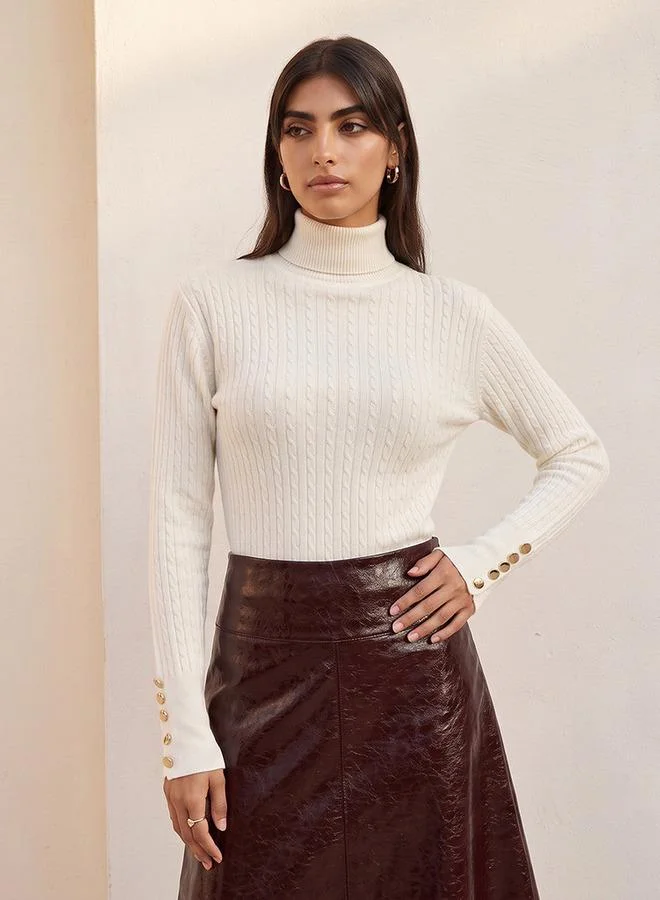 Splash FAV Basics Regular Fit Cable Knit Sweater with Turtleneck
