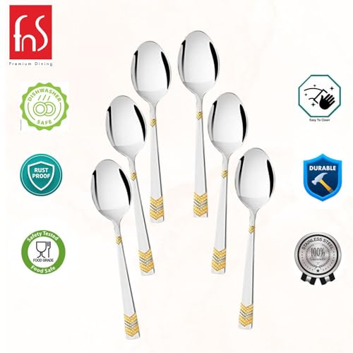 FnS RAGA 24 Karat Gold Plated Stainless Steel Tea Spoon (Set of 6) for Tea and Coffee - Image 2
