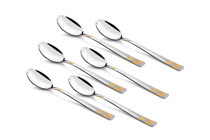 FnS RAGA 24 Karat Gold Plated Stainless Steel Tea Spoon (Set of 6) for Tea and Coffee - Image 1