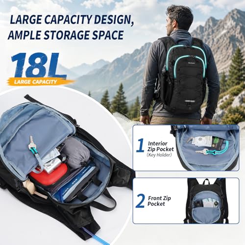 Blue Quartz Hydration Backpack with 2L Water Bladder 18L Hiking Backpack for Women Men Lightweight Water Pack with Phone Pocket for Quick Access Hydration Pack for Cycling Running Biking - Image 3