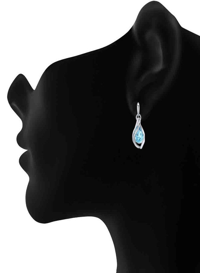 Mahi Rhodium Plated Majestic Water Drop Aqua Blue Earrings with Crystal Stones ER1193695RABlu - Image 2
