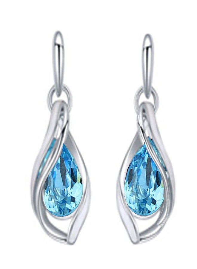 Mahi Rhodium Plated Majestic Water Drop Aqua Blue Earrings with Crystal Stones ER1193695RABlu - Image 1