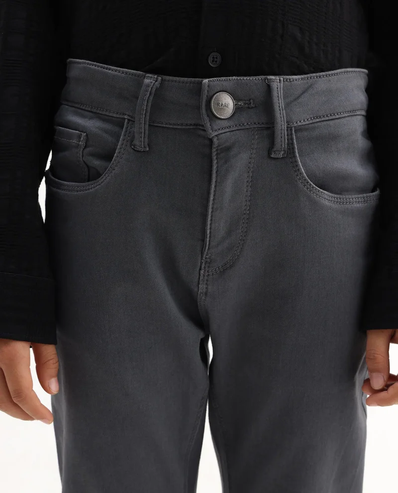 Rare Ones Rare Ones Kids Kino-25 Grey Cotton Button Closure Regular Fit Jeans