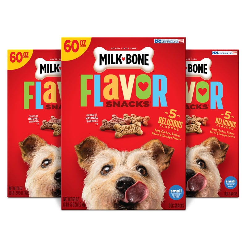 Milk-Bone Flavor Snacks Small Dog Biscuits, Flavored Crunchy Dog Treats, 60 Oz. Boxes (Pack of 3) - Image 1