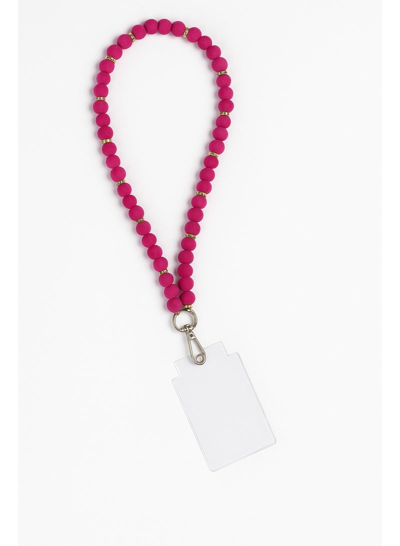 سلسلة يد خرز للموبايل – حجم صغير – خرز فوشيا ناعم مع حلقات معدنية – استايل عصري – مناسبة لجميع الموبايلات - Image 3