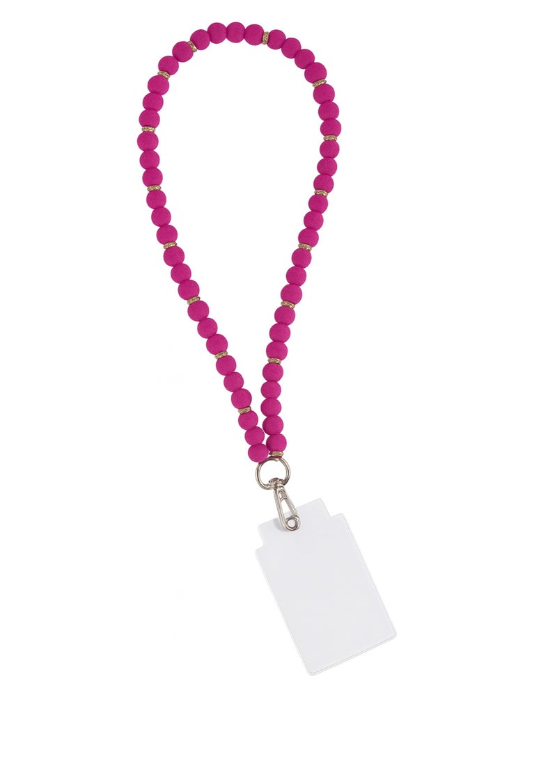 سلسلة يد خرز للموبايل – حجم صغير – خرز فوشيا ناعم مع حلقات معدنية – استايل عصري – مناسبة لجميع الموبايلات - Image 4