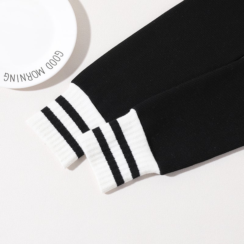 Winter New Children'S Leggings Baby Korean-Style Striped Ankle-Length Pants Fleece-Lined Thickened One-Piece Pants - Image 1