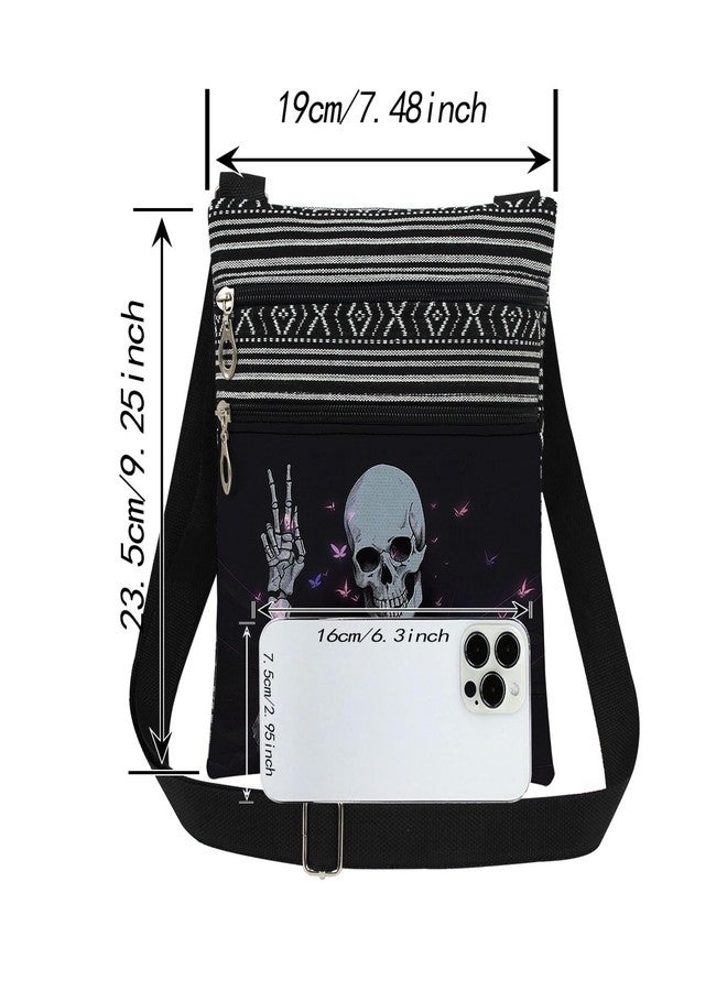 XiaoGalaee Gothic Skeleton Print Women Crossbody Bag - V Gesture Butterfly Design Men Adjustable Shoulder Strap Messenger Bag Birthday Gift Holiday Present for Skull Lover Friend - Image 4