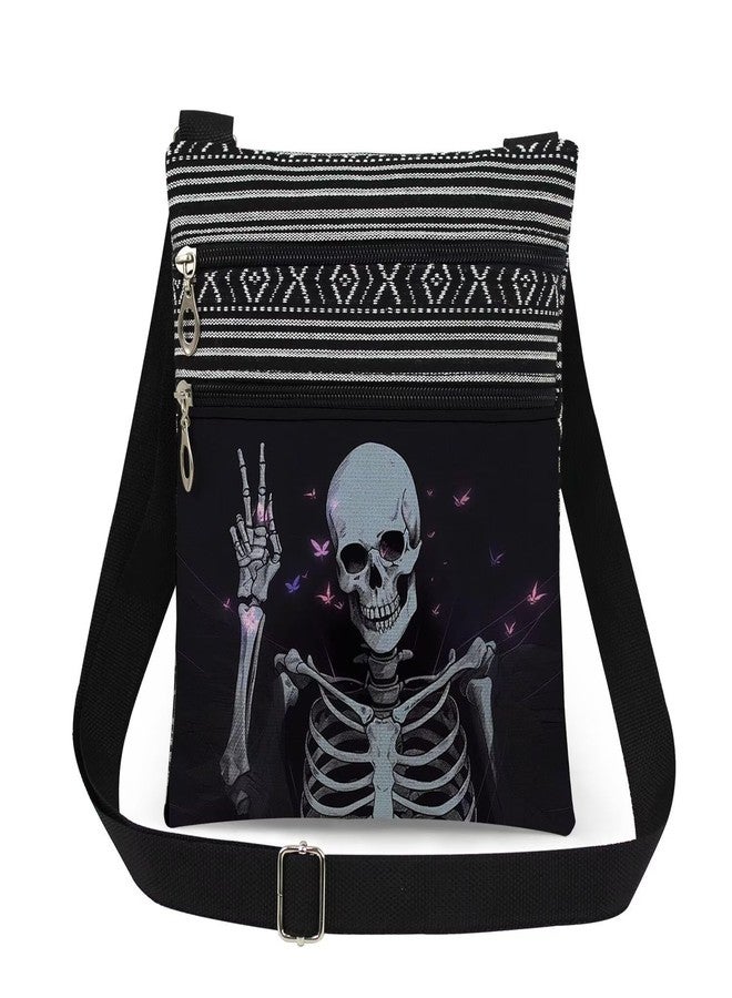 XiaoGalaee Gothic Skeleton Print Women Crossbody Bag - V Gesture Butterfly Design Men Adjustable Shoulder Strap Messenger Bag Birthday Gift Holiday Present for Skull Lover Friend - Image 1