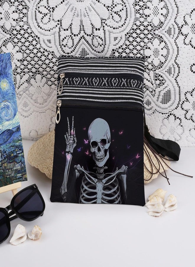 XiaoGalaee Gothic Skeleton Print Women Crossbody Bag - V Gesture Butterfly Design Men Adjustable Shoulder Strap Messenger Bag Birthday Gift Holiday Present for Skull Lover Friend - Image 3