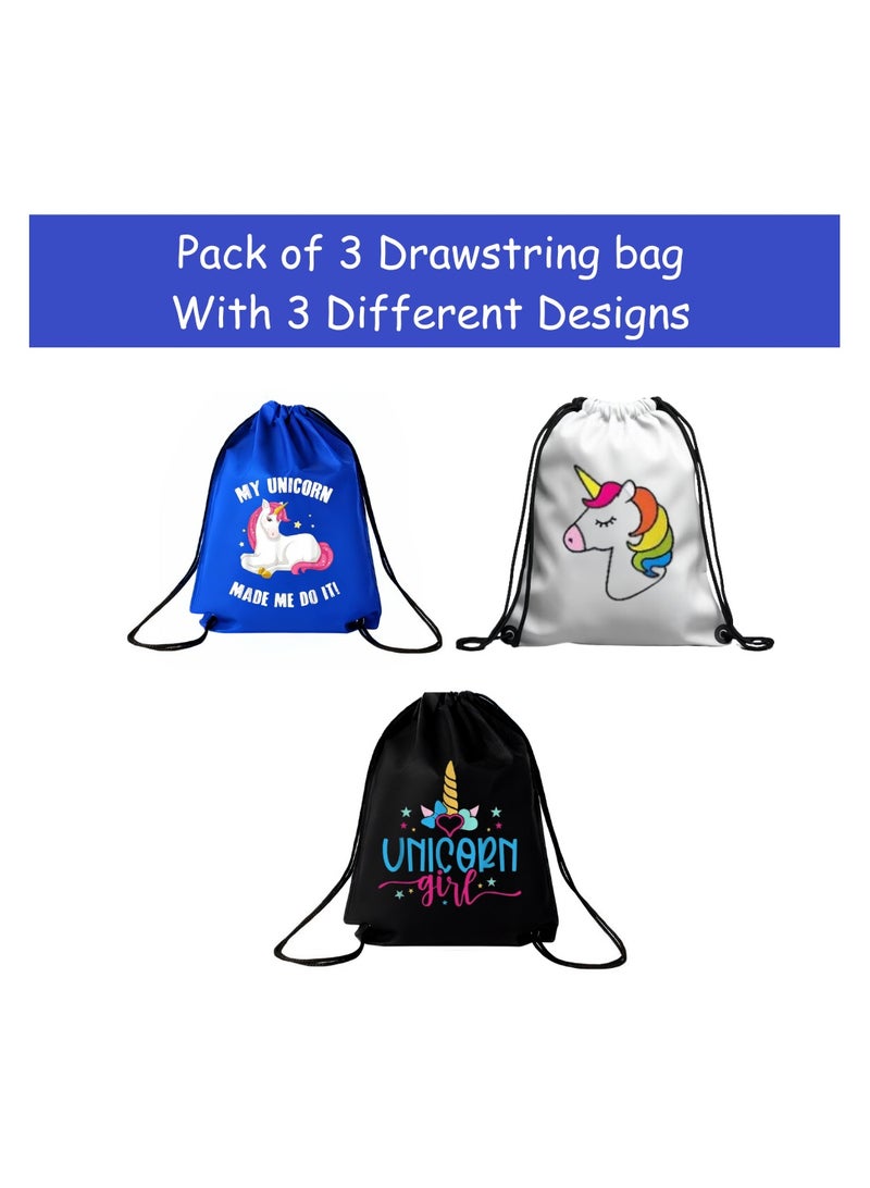 برينت شوب فور مي مجموعة من 3 حقائب برباط بتصميم وحيد القرن للفتيات - حقيبة ظهر رياضية متينة للأطفال، رائعة للمدرسة والاستخدام اليومي، خفيفة الوزن مع طباعة يونيكورن للاستخدام اليومي - Image 2