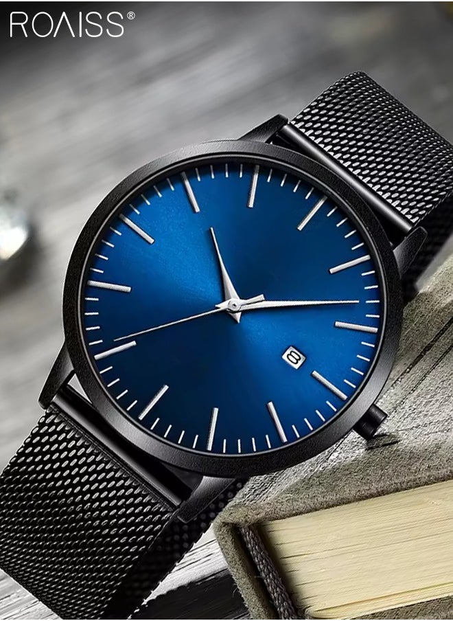 roaiss - Men's Ultra-thin Watch, Simple and Classic Stainless Steel Mesh Strap, Analog Display Round Dial with Date Window, Waterproof Business Wristwatch as Gift for Men - Image 1