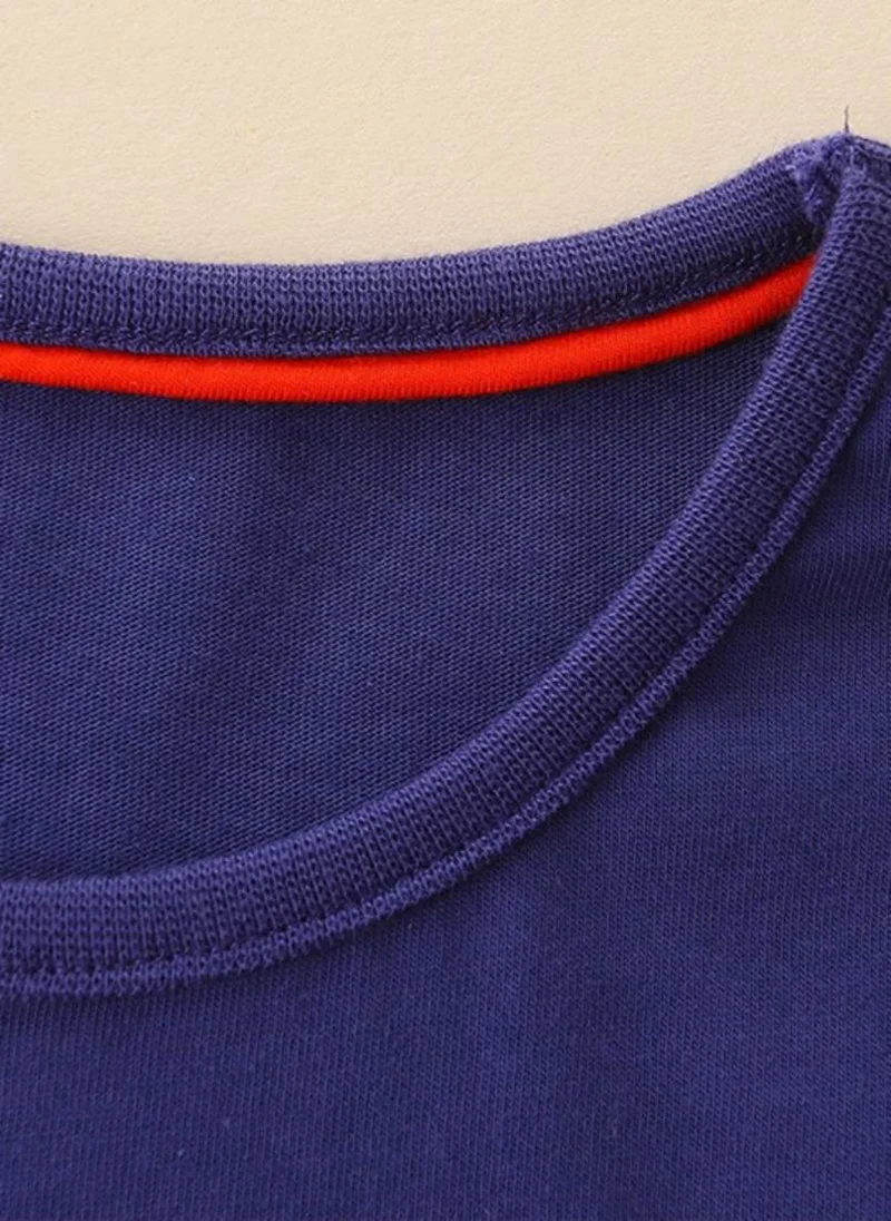 YUNIQEE Navy Blue Printed Round Neck Cotton T-shirt