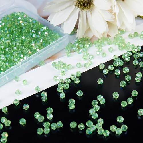 Laopottbeads 1100PCS 4mm Bicone Crystal Glass Beads for Jewelry Making, Sparkling Mini Beads for Suncatchers, DIY Bracelets & Craft Projects (Green) - Image 2
