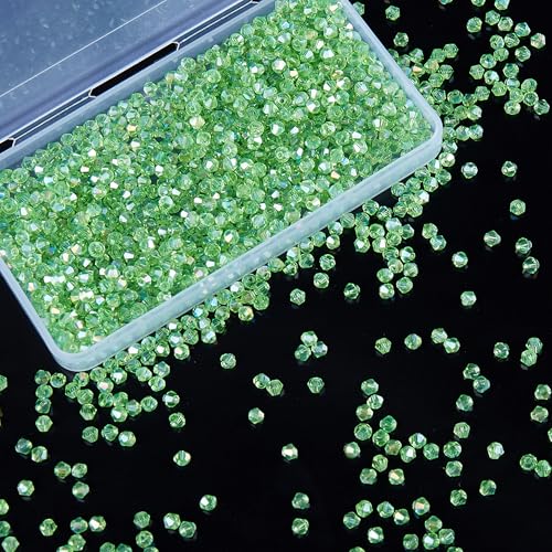 Laopottbeads 1100PCS 4mm Bicone Crystal Glass Beads for Jewelry Making, Sparkling Mini Beads for Suncatchers, DIY Bracelets & Craft Projects (Green) - Image 1