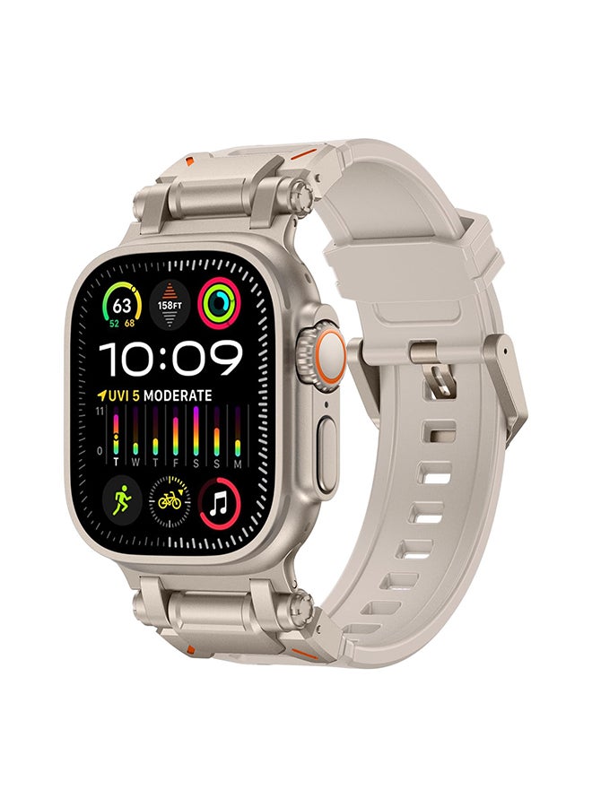 O Ozone Sports Liquid Silicone Rubber Band with Stainless Steel Adapter for Apple Watch Ultra 1/2 49mm 45mm 44mm 42mm Men, Durable Armor Designed Strap- Beige  - Image 1