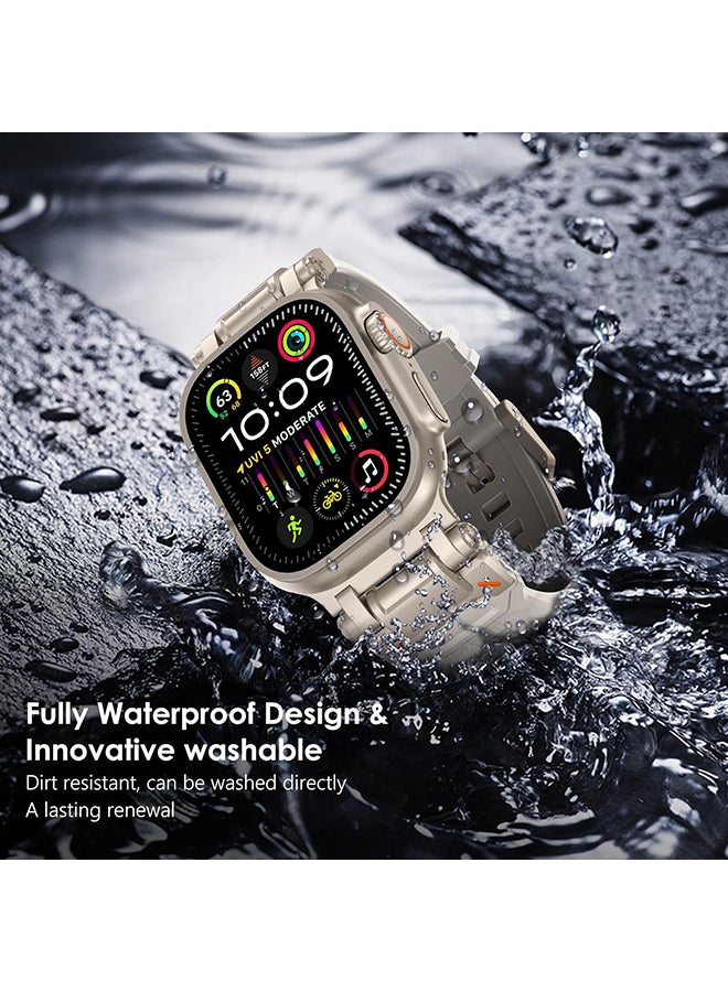 O Ozone Sports Liquid Silicone Rubber Band with Stainless Steel Adapter for Apple Watch Ultra 1/2 49mm 45mm 44mm 42mm Men, Durable Armor Designed Strap- Beige  - Image 5