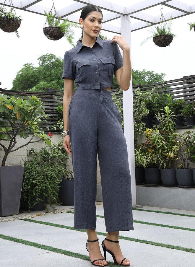 PlusS Solid Grey Co-Ord Set for Women - Image 5
