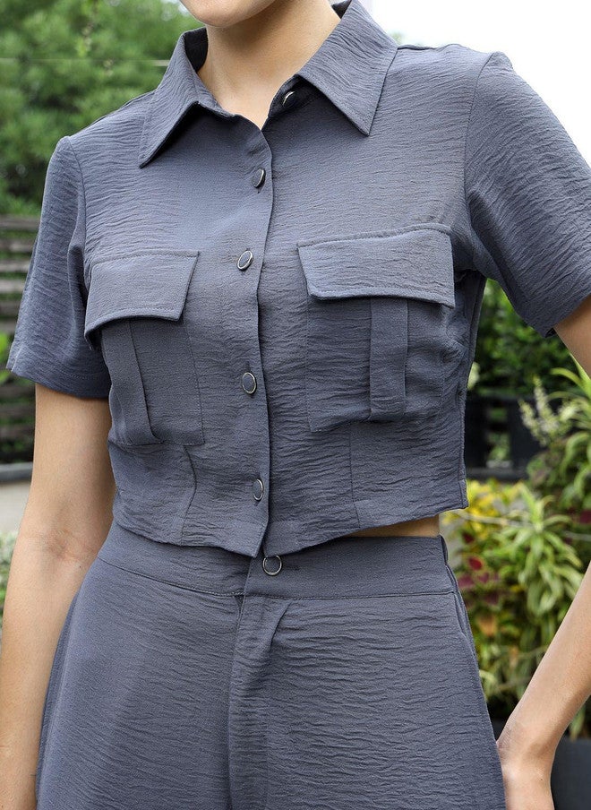 PlusS Solid Grey Co-Ord Set for Women - Image 2