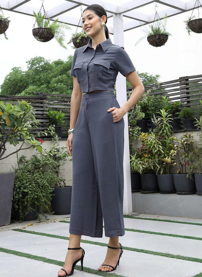 PlusS Solid Grey Co-Ord Set for Women - Image 3