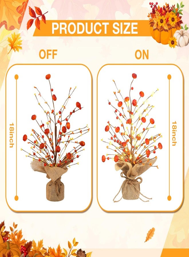 Ganeen مجموعة غانين المكونة من قطعتين من زينة شجرة الخريف المضيئة لعيد الشكر، مزودة بإضاءة LED، مقاس 18 بوصة، تُضفي لمسة جمالية على طاولة الطعام، وتتميز بقاعدة من الخيش الريفي، وتُستخدم كقطعة مركزية للطاولة، وتُضفي لمسة ريفية على ديكور المنزل والمكتب. - Image 3
