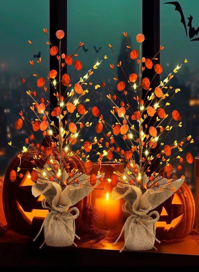 Ganeen مجموعة غانين المكونة من قطعتين من زينة شجرة الخريف المضيئة لعيد الشكر، مزودة بإضاءة LED، مقاس 18 بوصة، تُضفي لمسة جمالية على طاولة الطعام، وتتميز بقاعدة من الخيش الريفي، وتُستخدم كقطعة مركزية للطاولة، وتُضفي لمسة ريفية على ديكور المنزل والمكتب. - Image 5