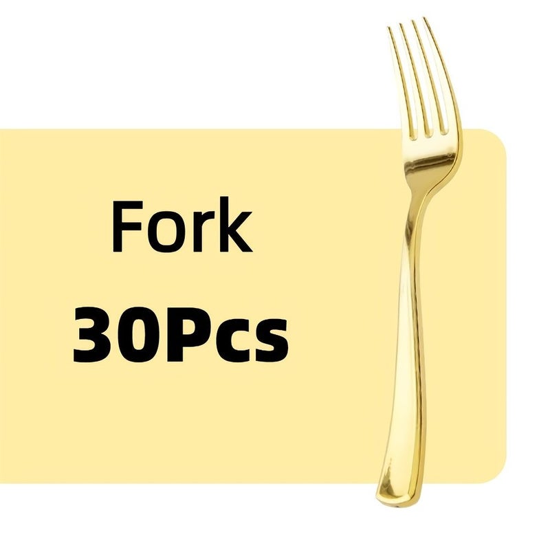 30 Golden Plastic Forks for Weddings Parties Picnics and Everyday Use - Image 4