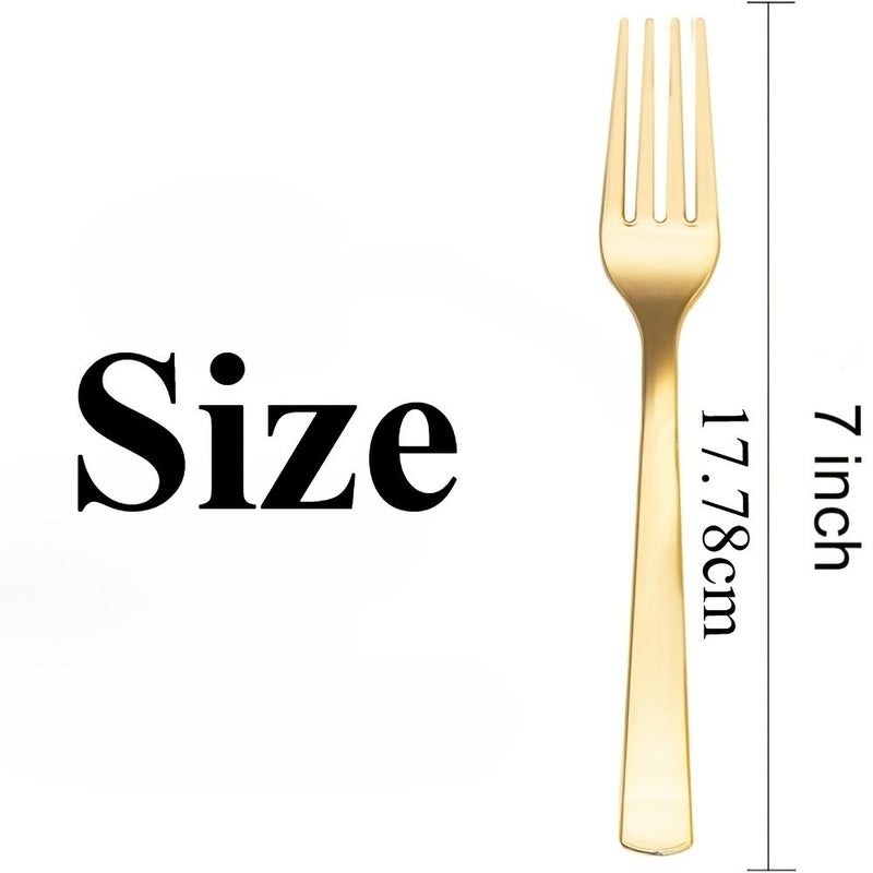 30 Golden Plastic Forks for Weddings Parties Picnics and Everyday Use - Image 3