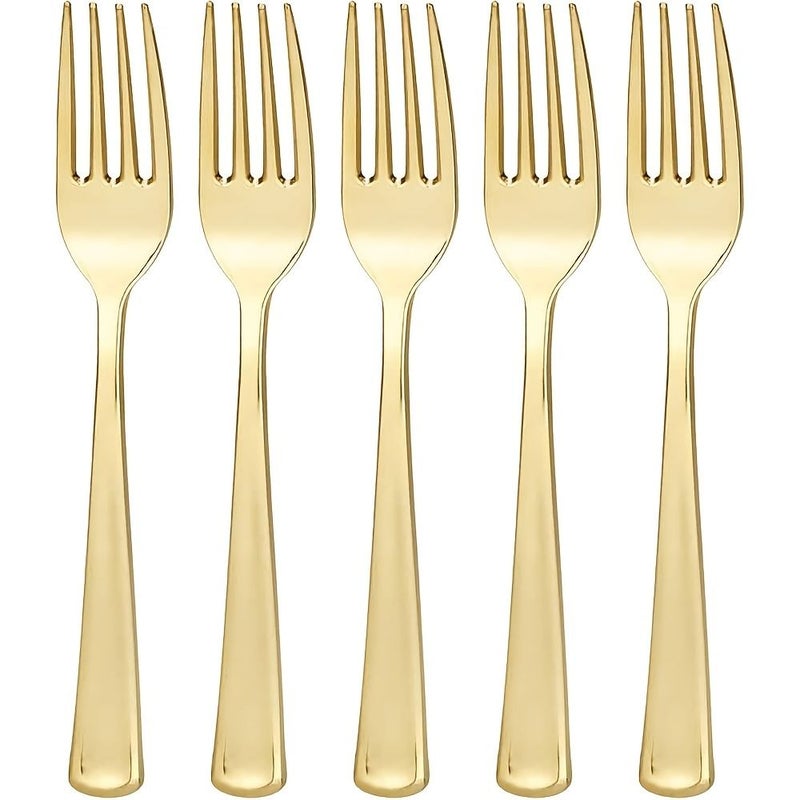 30 Golden Plastic Forks for Weddings Parties Picnics and Everyday Use - Image 1