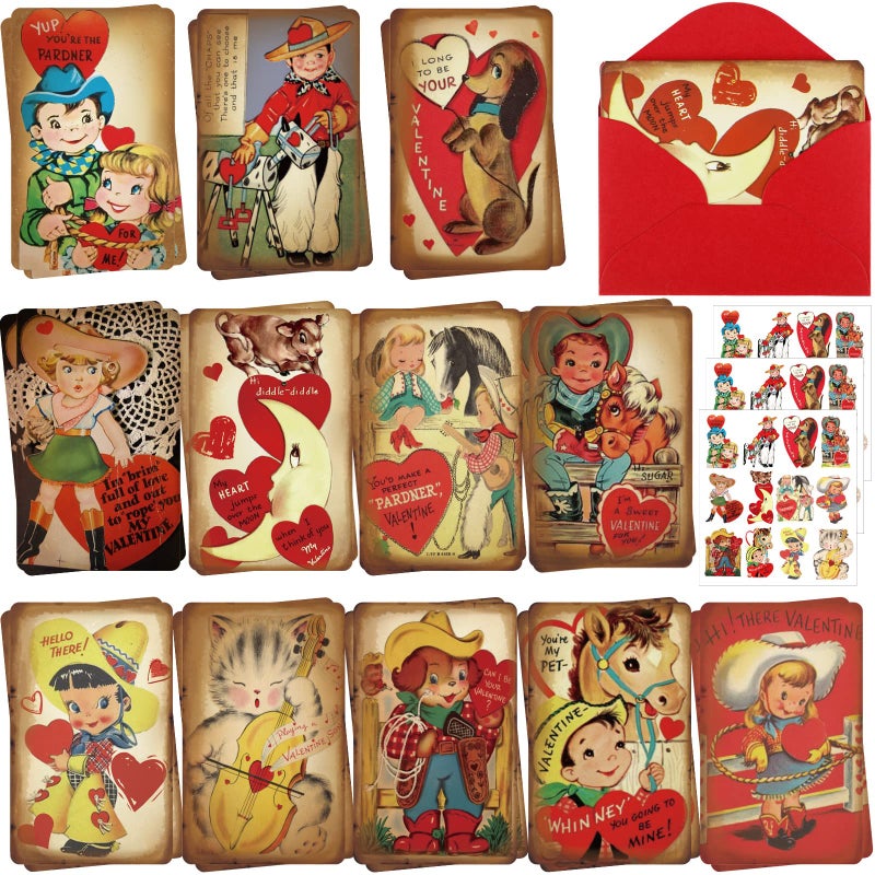 Yinder 36 Pack Vintage Valentines Day Card With Envelopes For Kids Mini Valentine'S Day Greeting Cards Assortment For Exchange School Classroom Prize Gifts (Cowboy Style) - Image 1