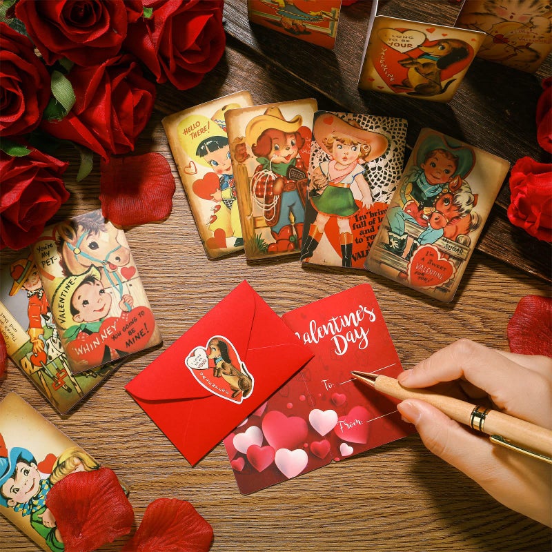 Yinder 36 Pack Vintage Valentines Day Card With Envelopes For Kids Mini Valentine'S Day Greeting Cards Assortment For Exchange School Classroom Prize Gifts (Cowboy Style) - Image 3
