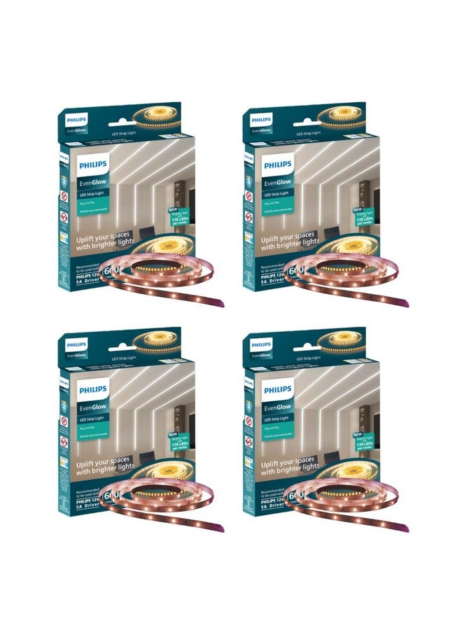PHILIPS LED Profile Light for Ceiling | 5-Meter 120 LED Strip Light for Home Decoration | Even Glow, Natural White | Pack of 4 (Driver Required Separately)