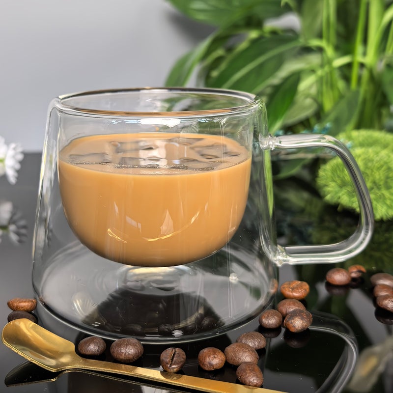 قطعة واحدة، 6 أونصات، كوب زجاجي مزدوج الجدار مقاوم للحرارة لأكواب القهوة والشاي، مقاوم للحرارة للمشروبات الساخنة، مناسب للتخييم والسفر، يُغسل يدويًا فقط. - Image 3